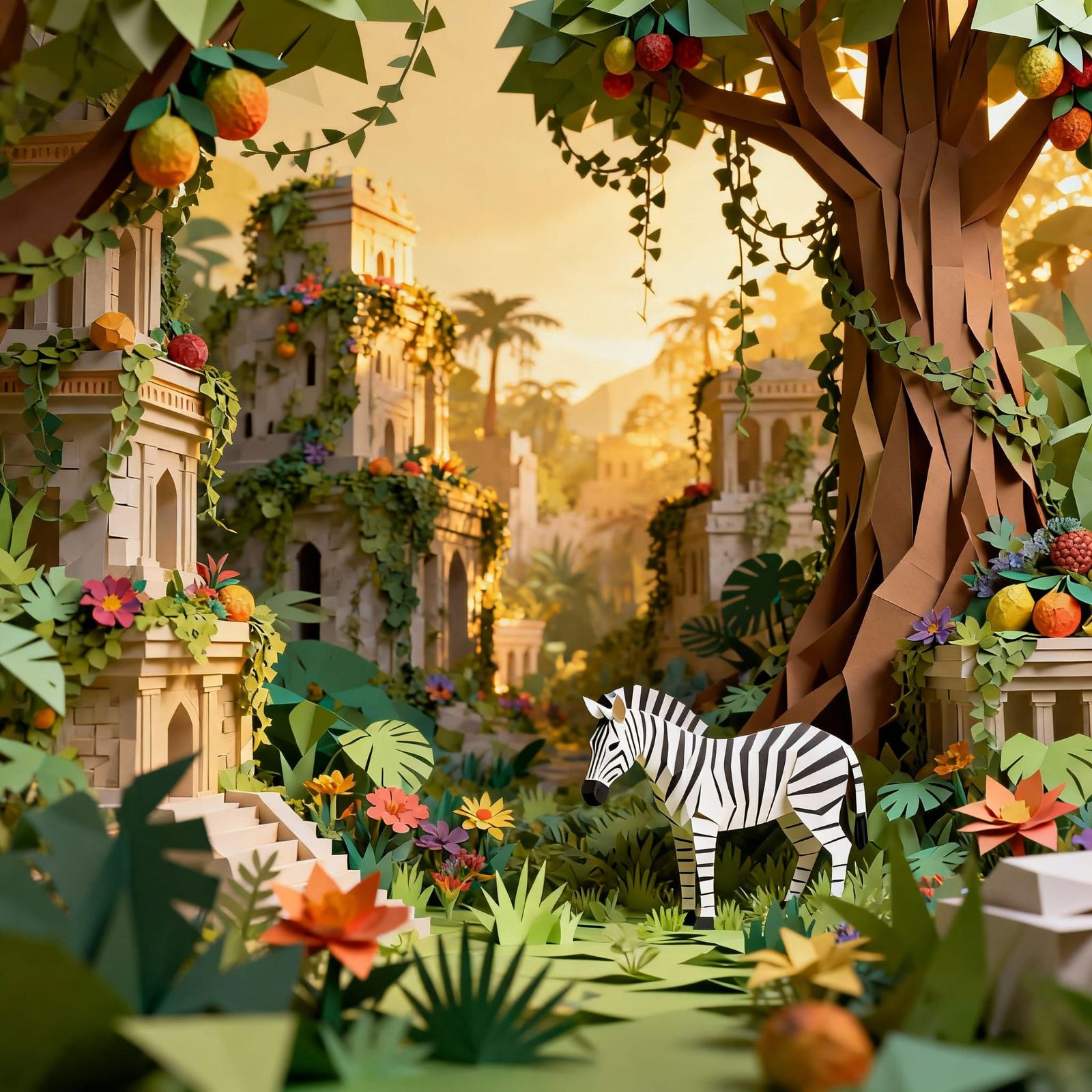 Prehistoric Jungle Reclaims Metropolis in Papercraft Style