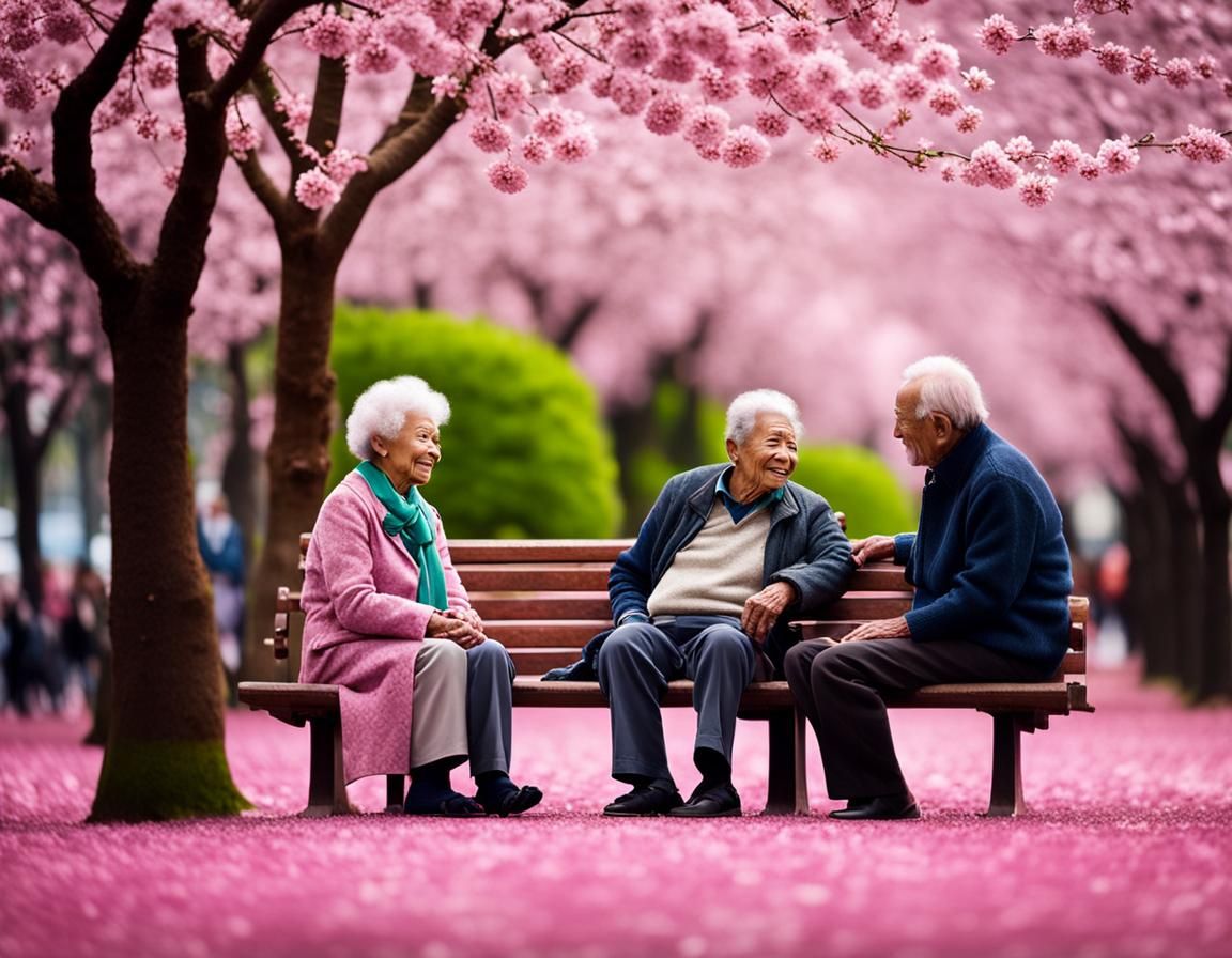 Elderly Couple at Cherry Blossom Festival