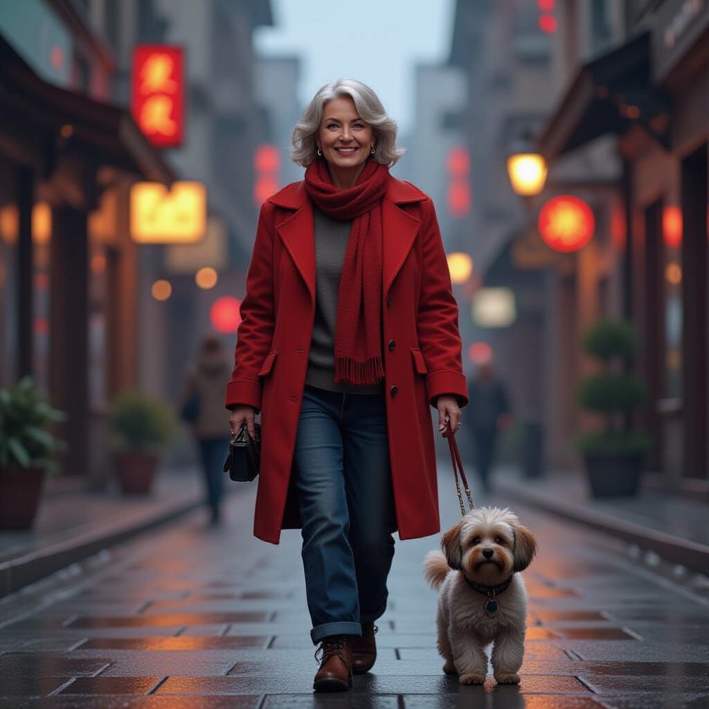 Woman and Dog Portrait with Dramatic Lighting