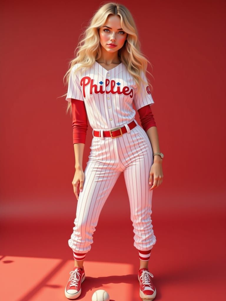 Voluptuous Blonde in Phillies Uniform Portrait