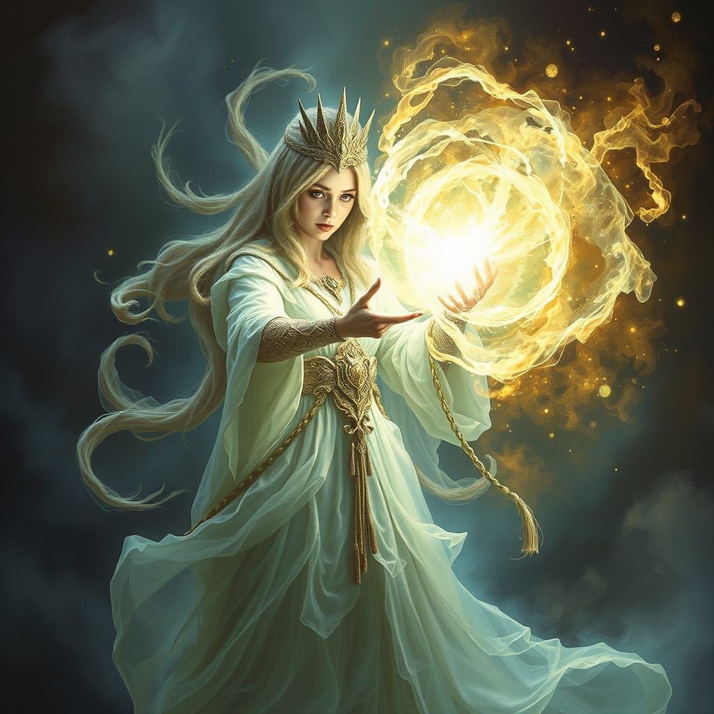 Ethereal Sorceress Casting Shimmering Spell