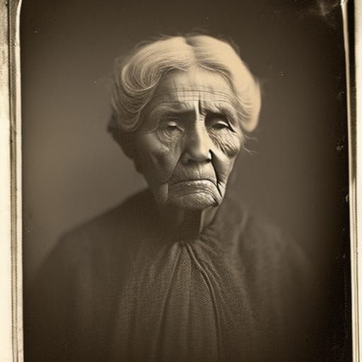 Pensive Old Woman in Wet Plate Photography Style