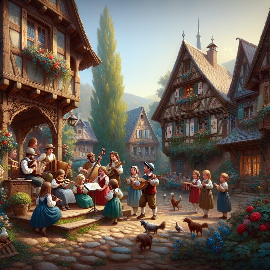 Charming Music Session in Colmar, Matte Painting Style