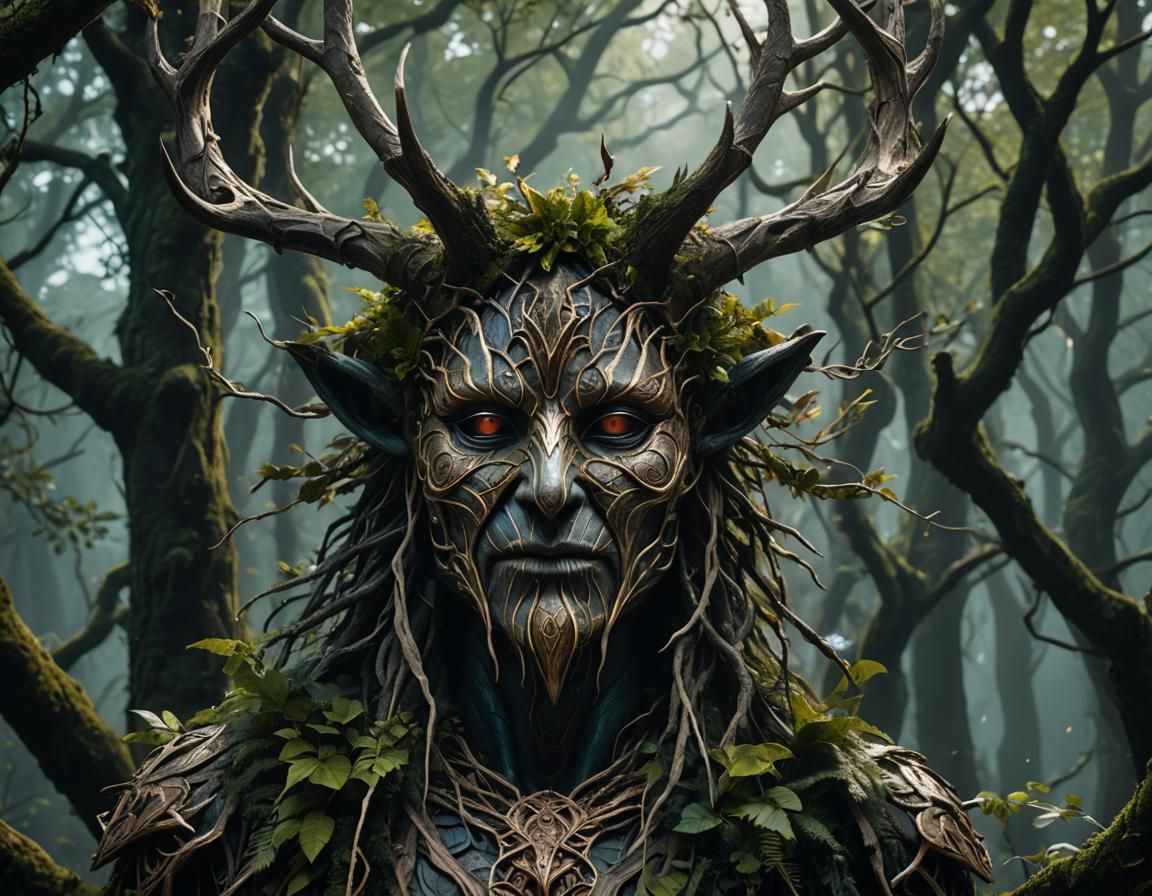 Mysterious Forest Spirit with Branch Mask