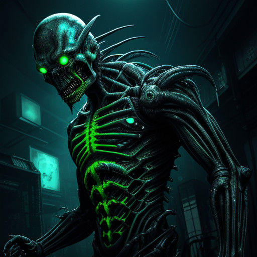 Biomechanical Horror in Dark, Metallic Exoskeleton