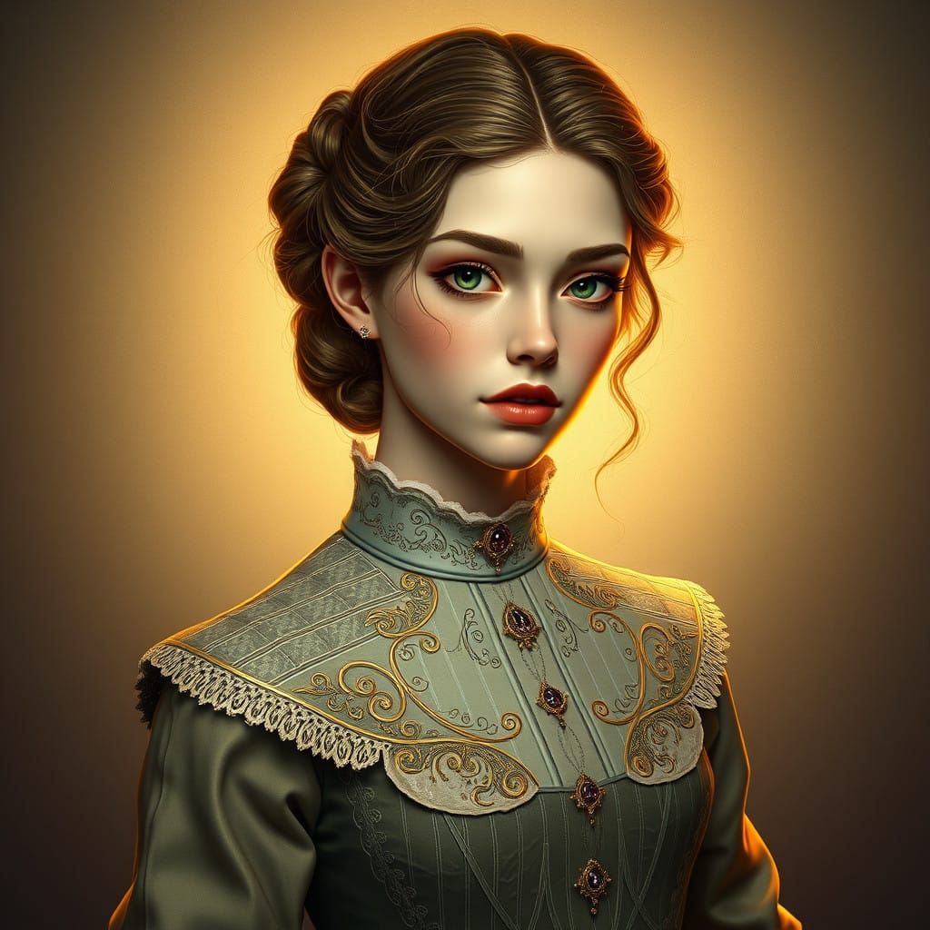 Elegant Victorian-Inspired Portrait in Art Nouveau Style