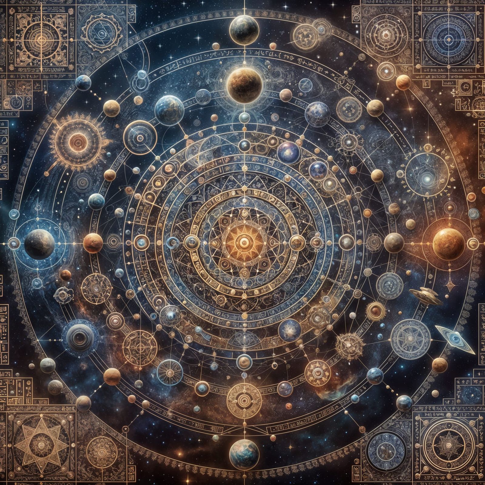 Mystic Mandala of Ancient Astronomy in Holographic Style
