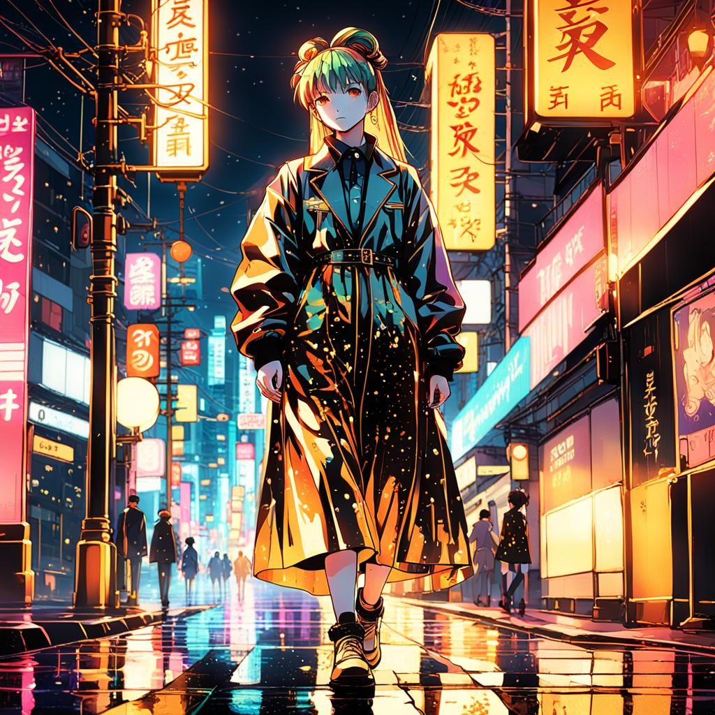 Tokyo Street Manga Scene with Neon Lights