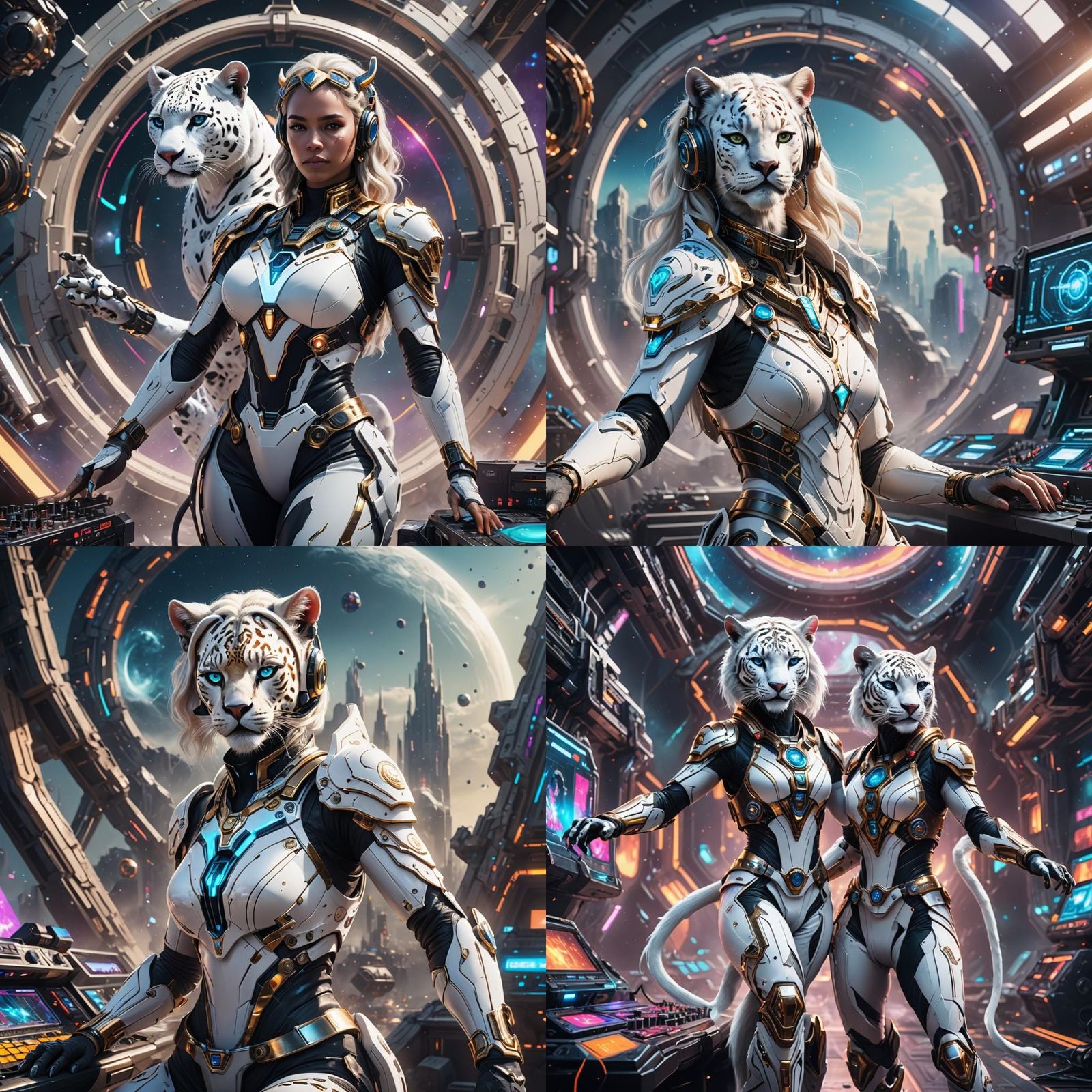 Futuristic Space DJ White Panther in Digital Art