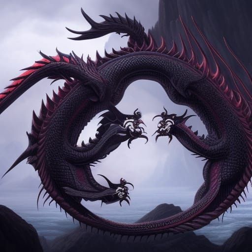 Yin and Yang Dragons in Detailed Matte Painting