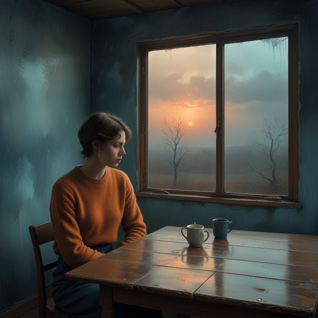 Surrealist Morning Scene with Melancholic Glow