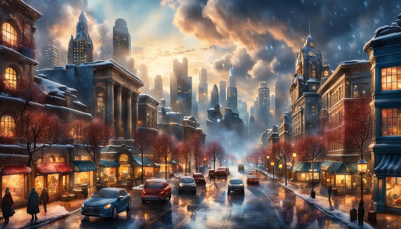 Festive Seaside Metropolis on Christmas Day