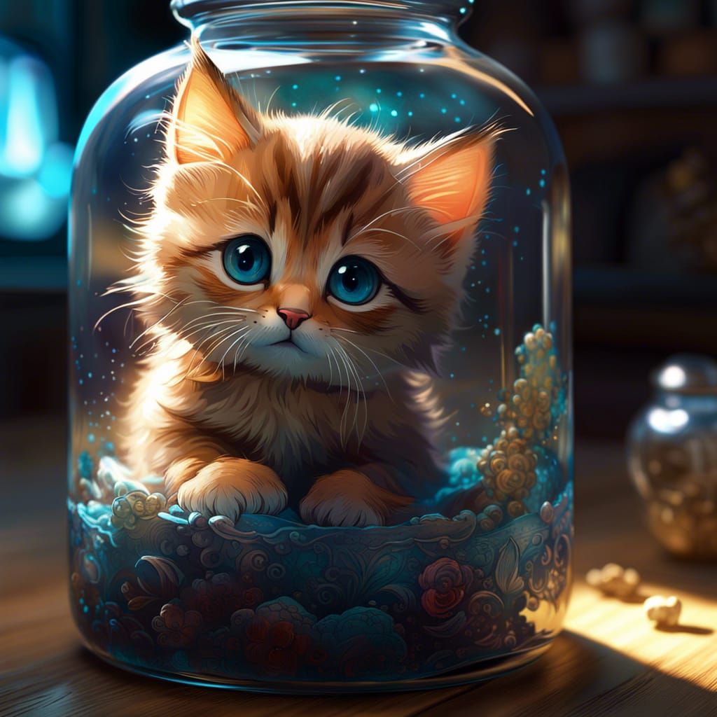 Chibi Kitten Captured: Detailed Matte Painting