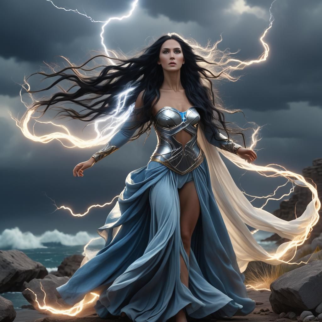 Ethereal Storm Goddess in a Renaissance Style
