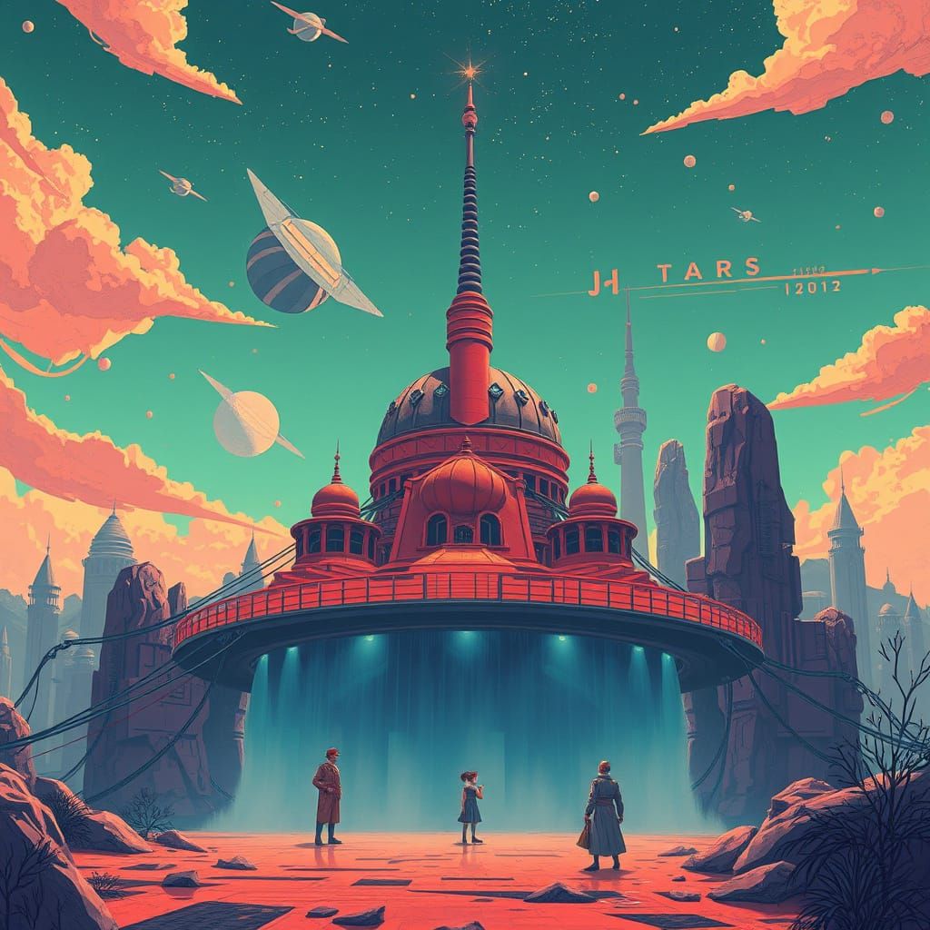 Vibrant Retro-Futuristic Illustration in Digital Art Style