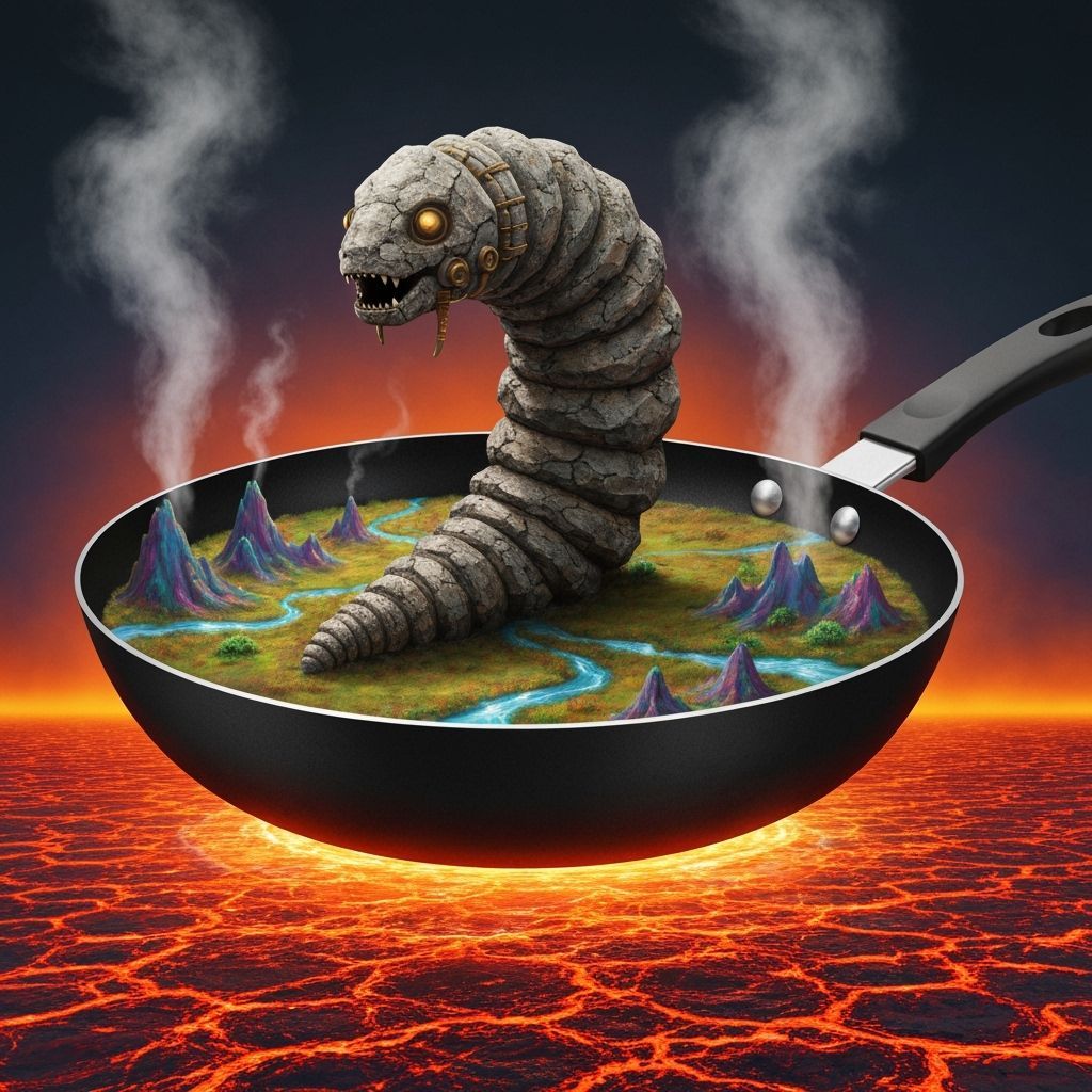 Steampunk Sandworm Embedded in Frying Pan Landscape