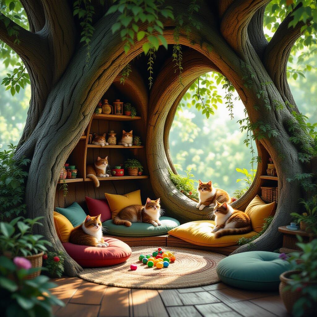 Whimsical Cat Cafe in Giant Hollow Tree