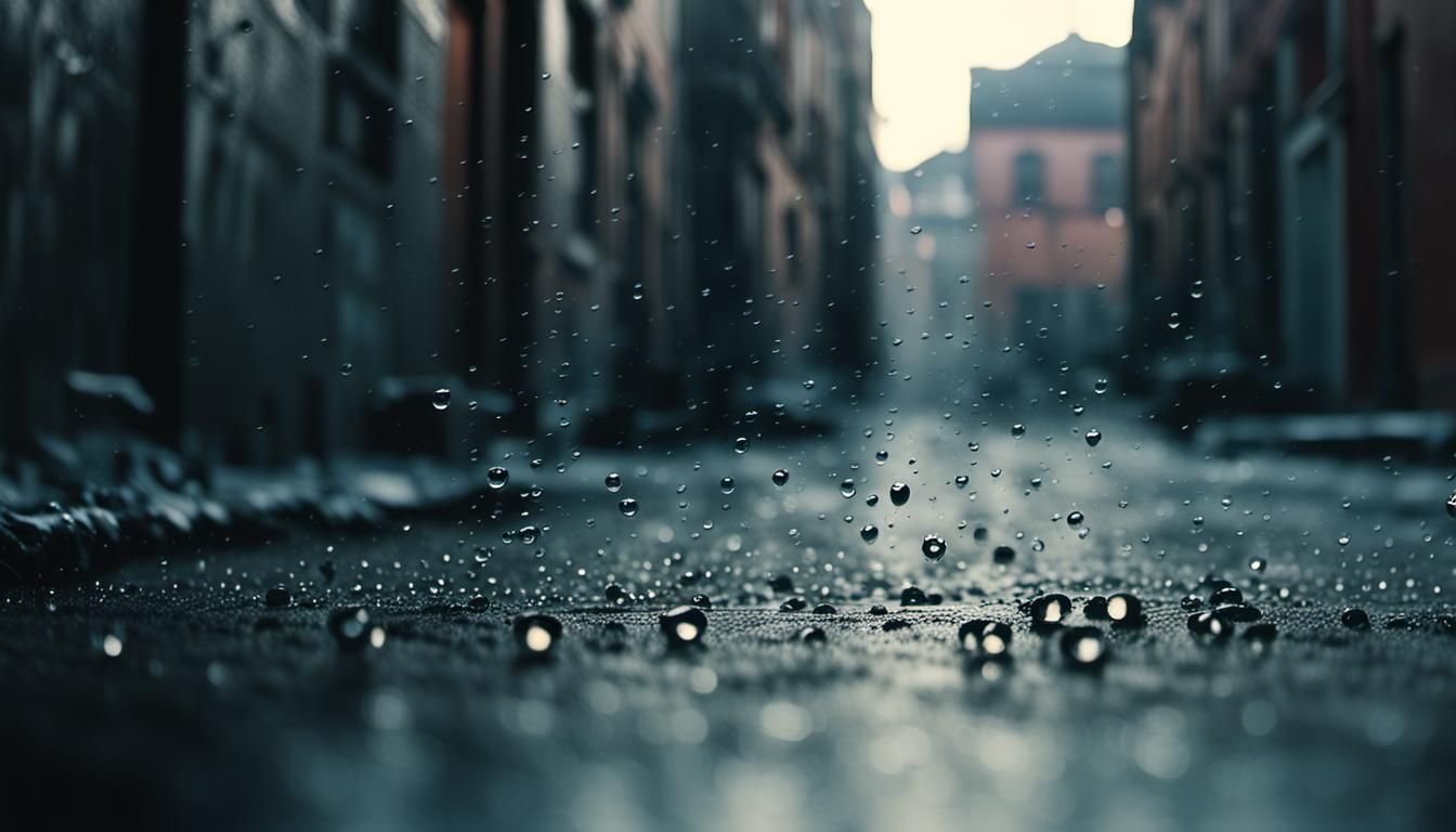 Hyperrealistic Alleyway with Water Droplets in Cinematic Sty...