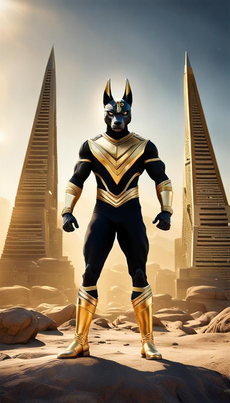 Anubis Jackal Bodybuilder in Power Rangers Suit: Anime Art