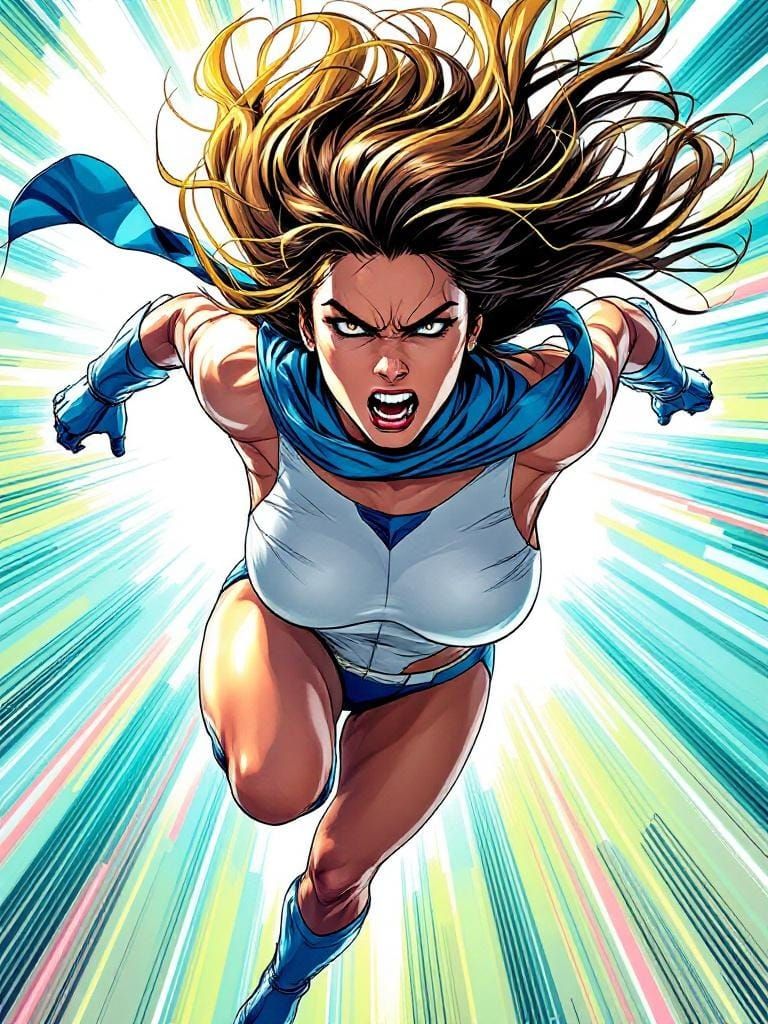 Dynamic Woman Superhero in Comic Book Style