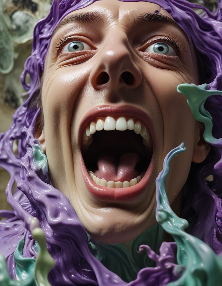 Surreal Masterpiece of a Screaming Face in Vibrant Colors
