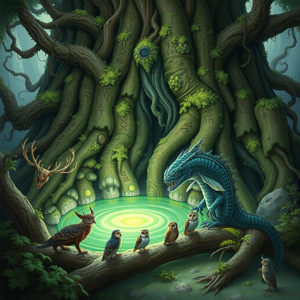 Mythical Beasts Gather at Rootspire Tree