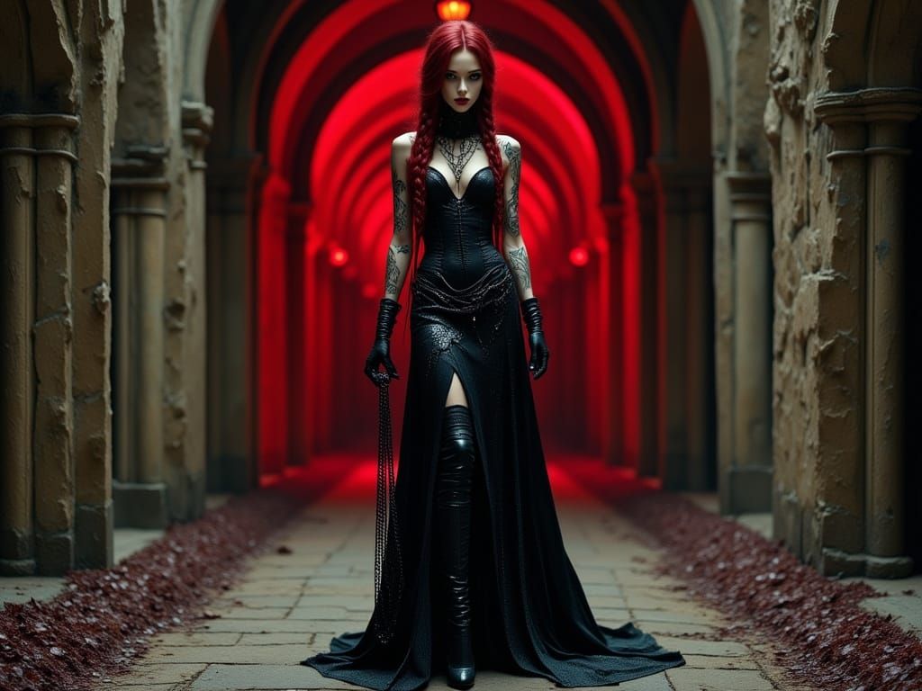 Gothic Vampire Queen in Dilapidated Cathedral