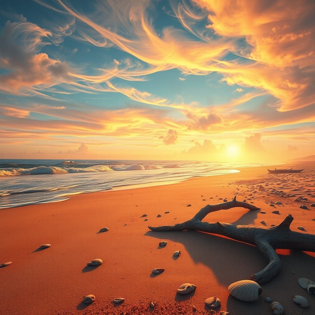 Golden Hour Beachscape in Vibrant, Fantastical Style