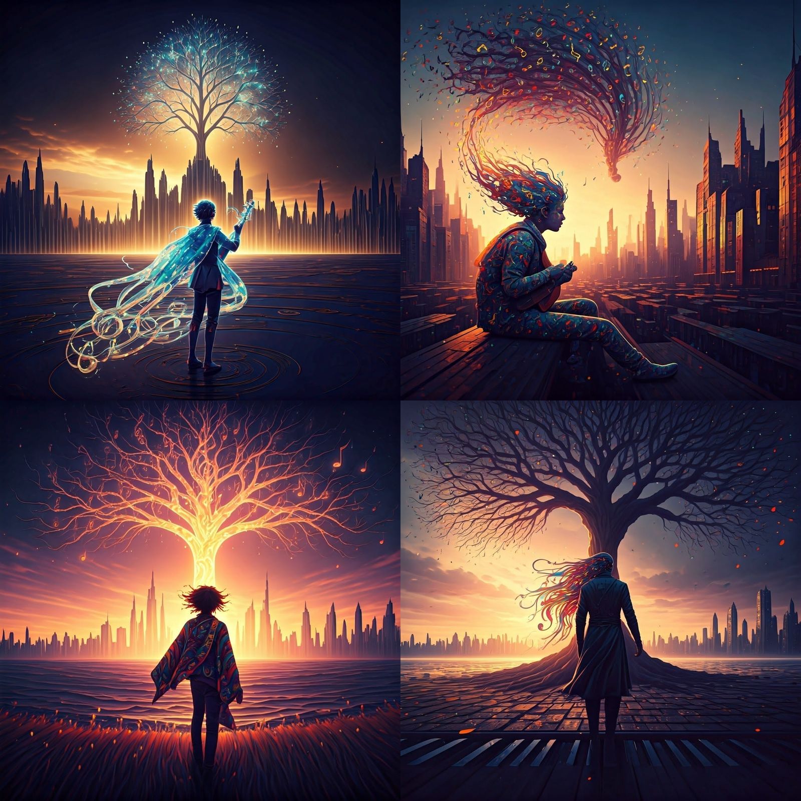 Surreal Music Landscape with Ethereal Tree