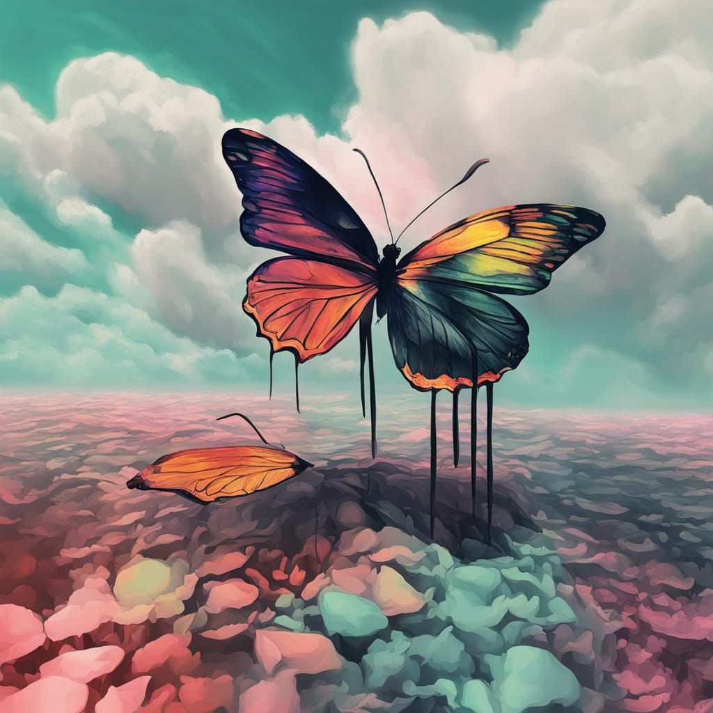 Butterfly Silhouettes in Glitchcore Surrealism