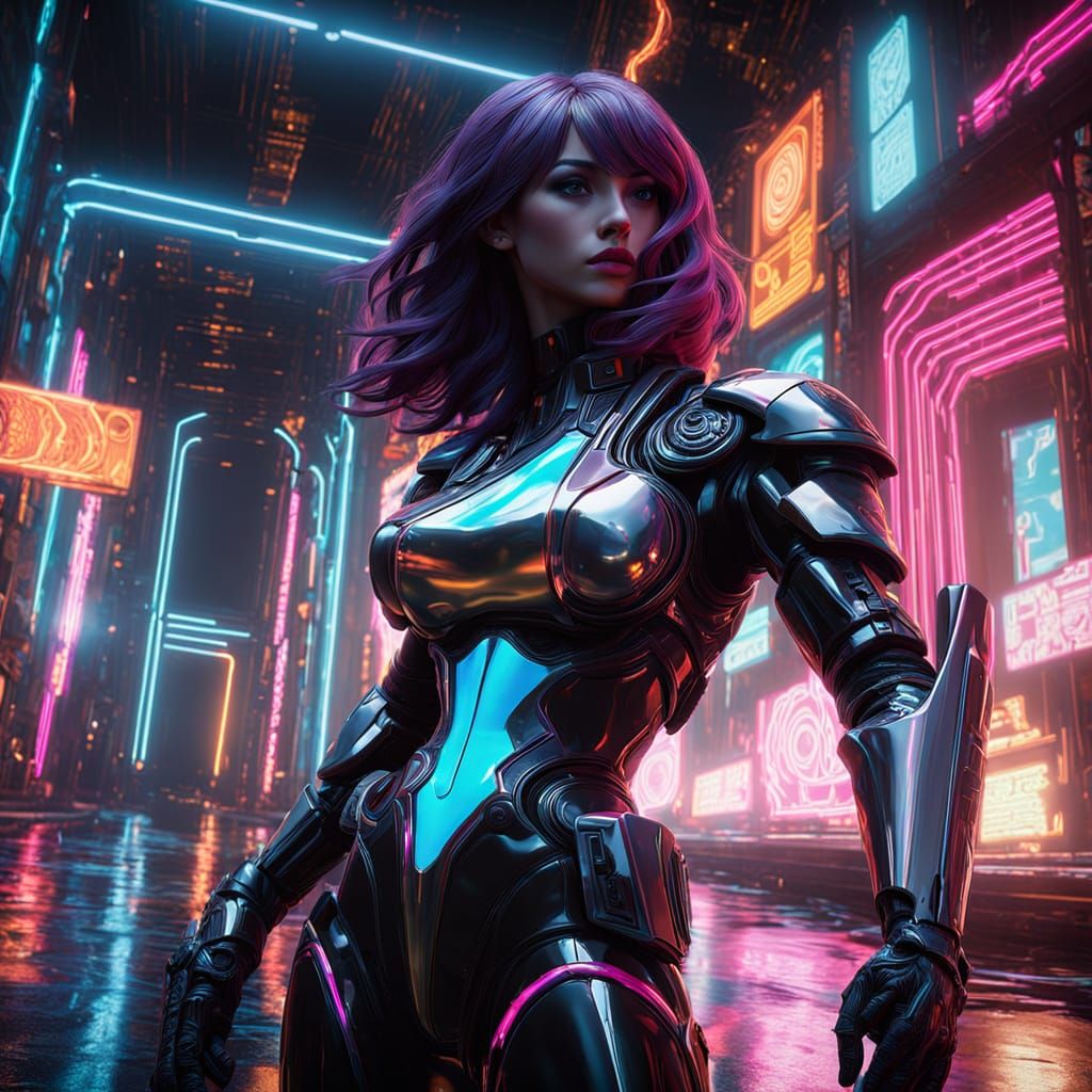 Glowing Cyberpunk Girl Wields Nintendo Switch in Makoto Shin...