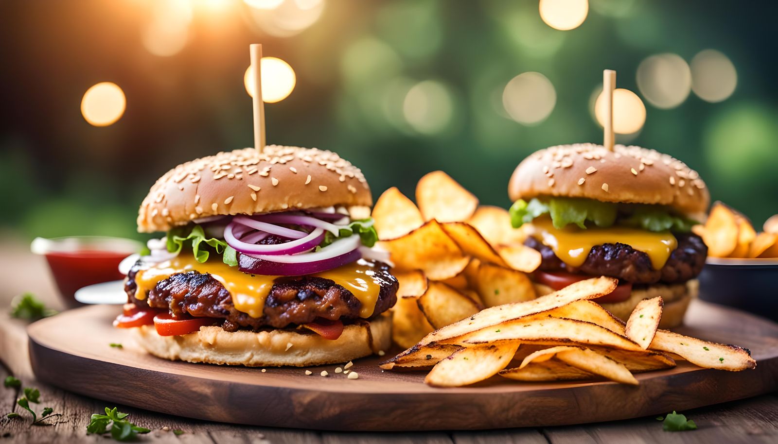 Delicious Grilled Burgers with Potato Chips, Professional Ph...