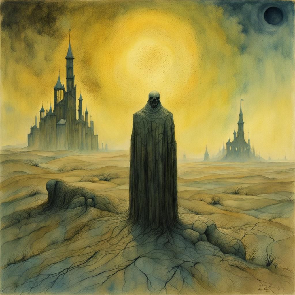 Mystical Figure Floating in Space, Beksiński Style