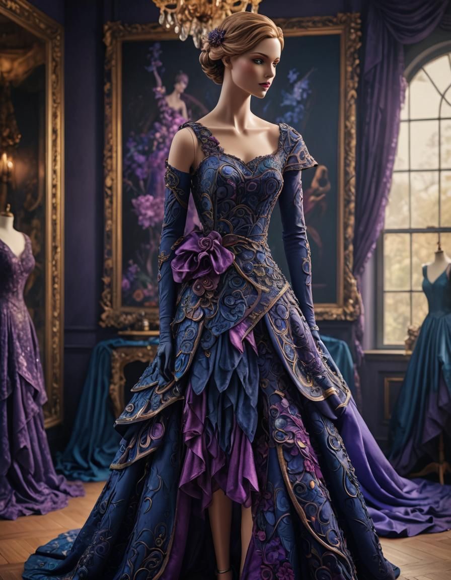 Elegant Dress on Mannequin in Detailed Matte Painting Style