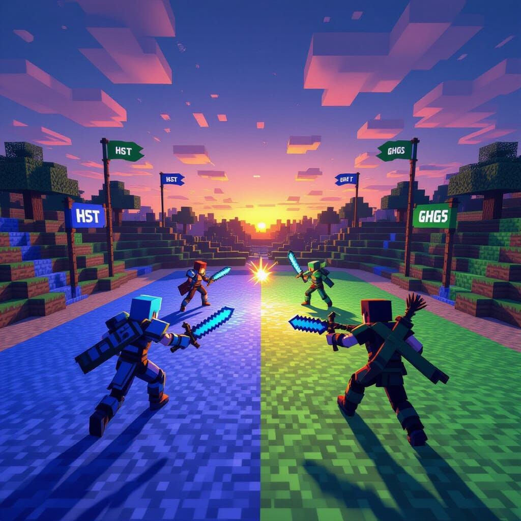 Epic Minecraft Arena Battle at Sunset
