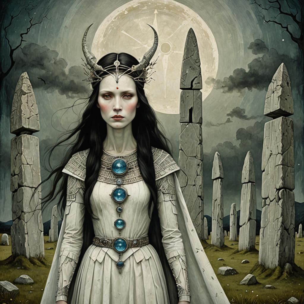Ethereal Banshee at Stonehenge in Oil Gouache Style