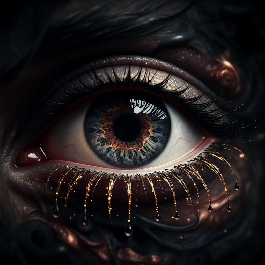 Dark Surreal Eye in Gothic Style with Starry Iris and Gold L...