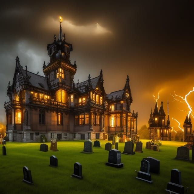 Eerie Gothic Castle with Haunted Cemetery