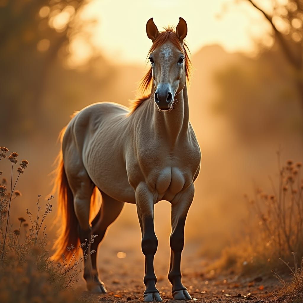 Majestic Horse-Ocelot Hybrid in Golden Light