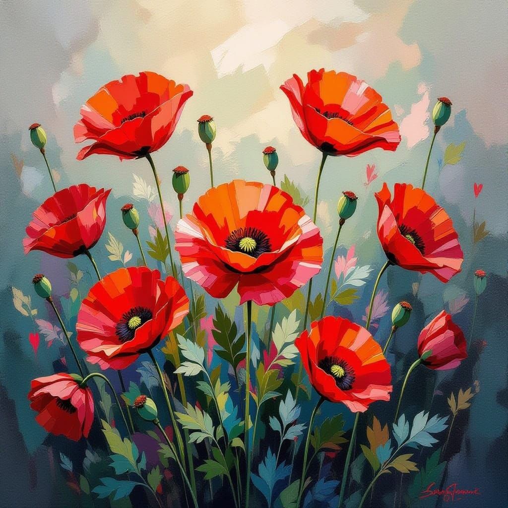 Vibrant Poppy Flowers in Epic Impressionist Style