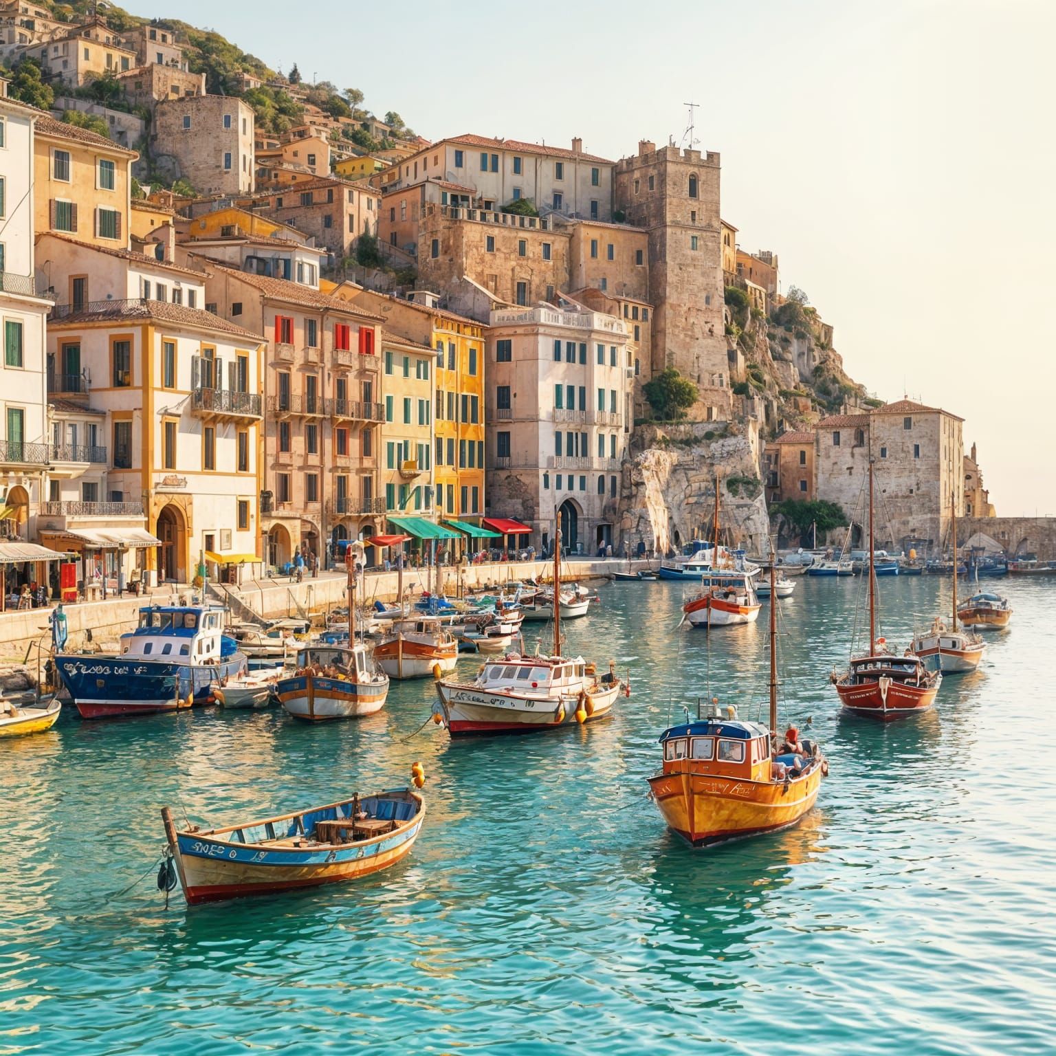 Mediterranean Harbor at Sunrise with Fishing Boats