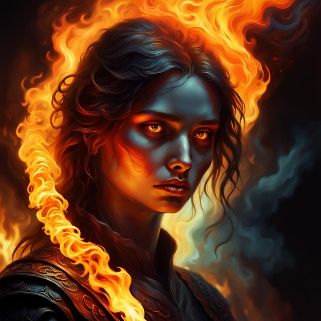 Ethereal Hell Angel in Dark Fantasy Oil Painting