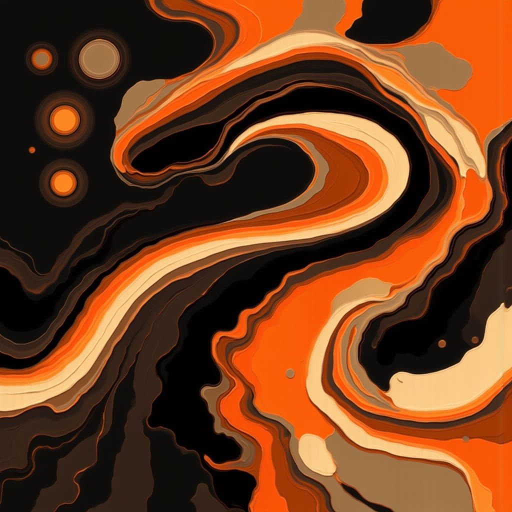 Abstract Orange and Black Flowing Form in Vector Art Style