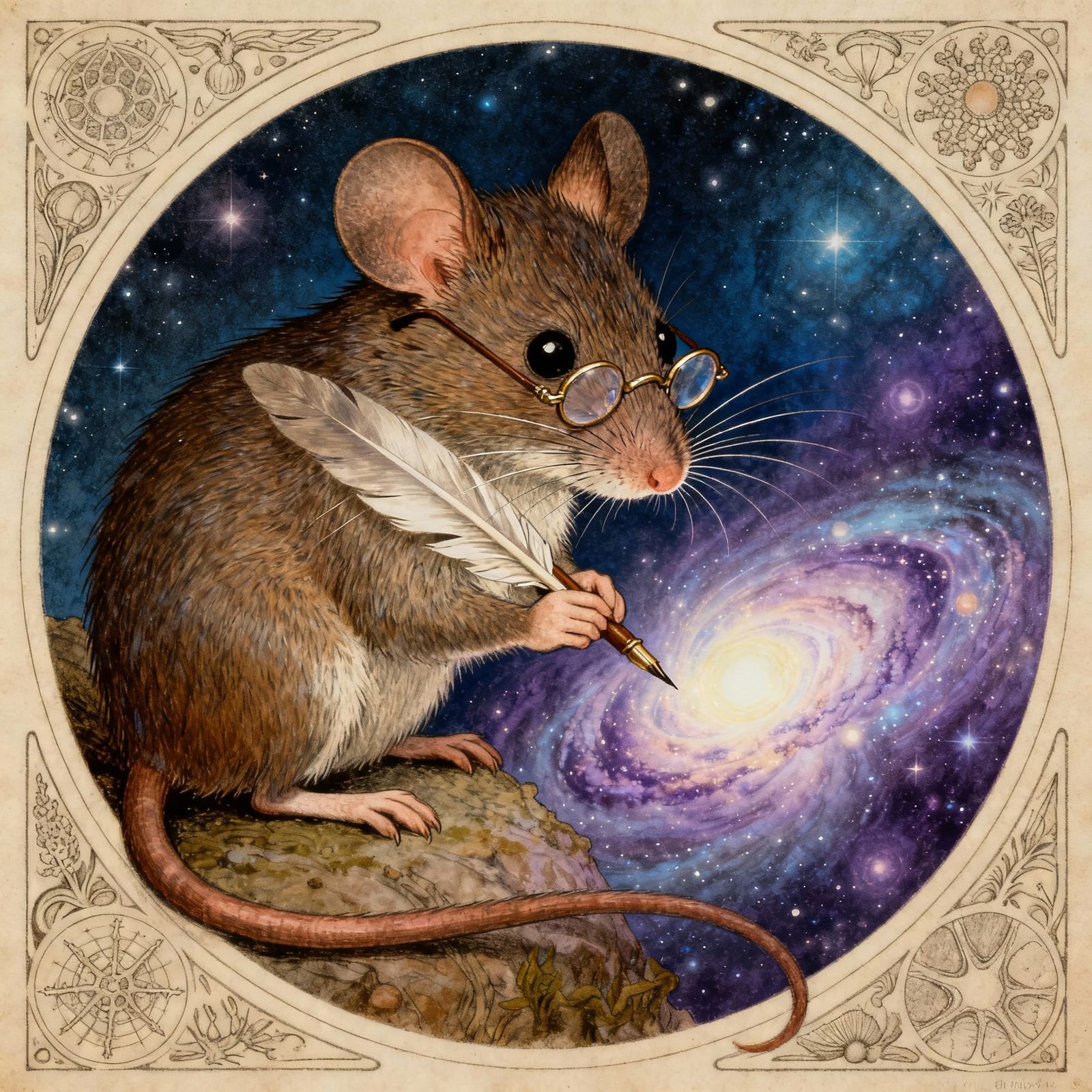 Field Mouse Studying Cosmic Anomaly in Haeckel Style