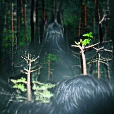 Terrifying Night Forest Scene with Hidden Observer