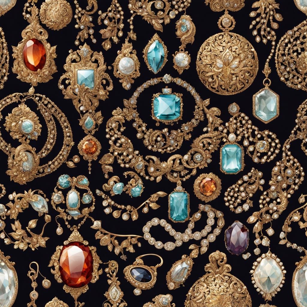 Opulent Still Life of Sparkling Gems and Jewelry