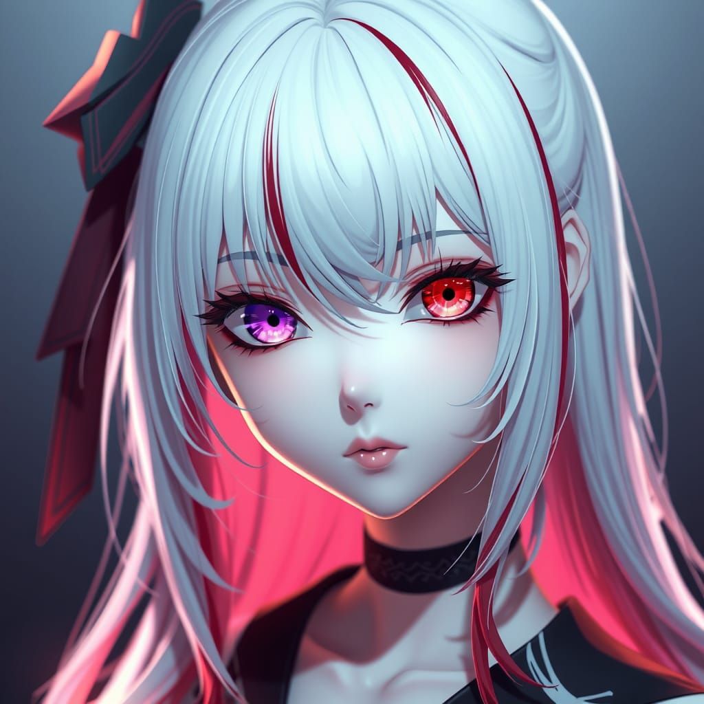 Anime-Inspired Girl with Vibrant Hair and Eye Colors