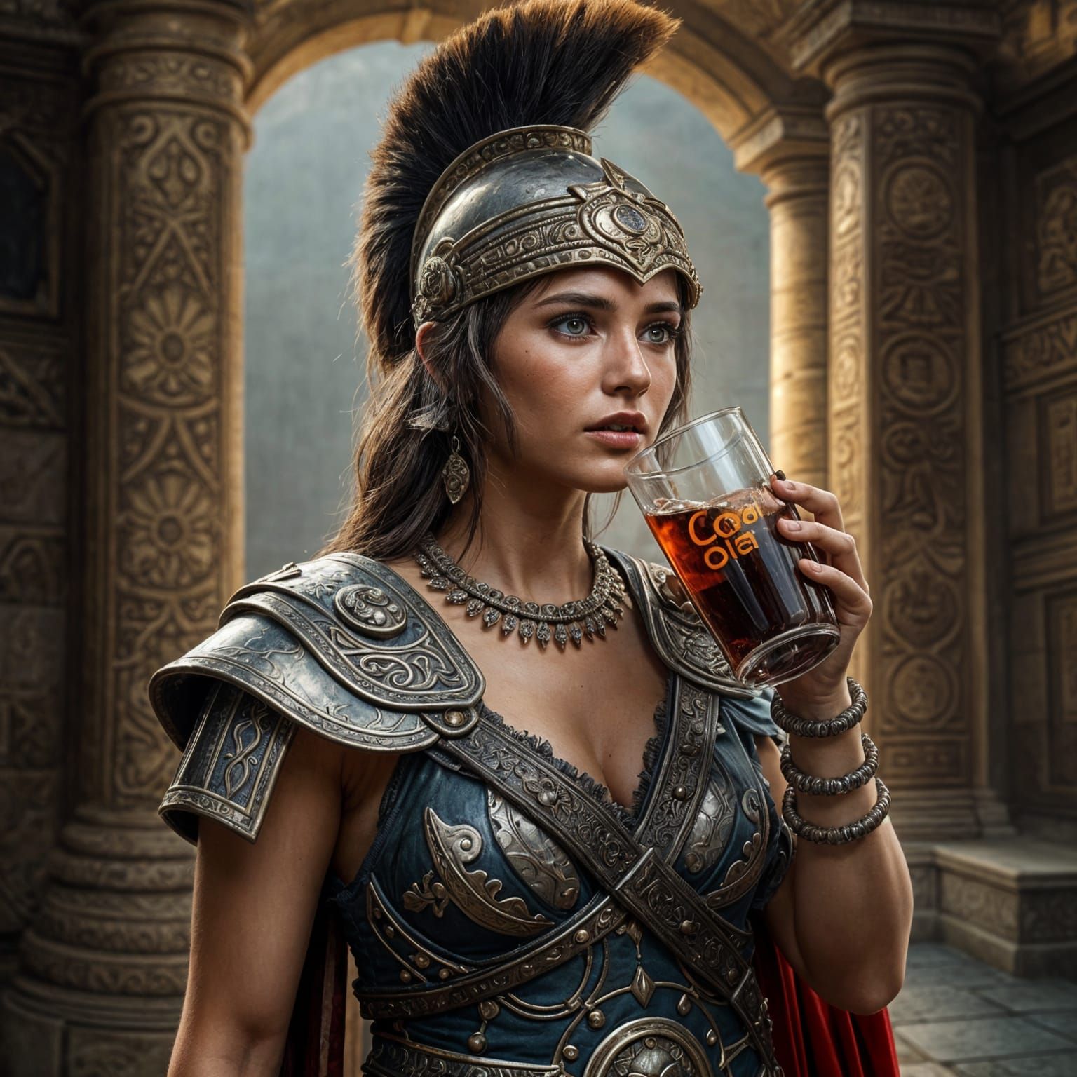 Hyperrealistic Roman Gladiator Finds Solace in Refreshing Co...