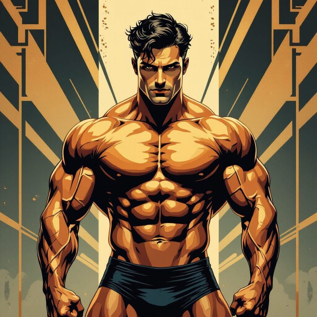 Muscular Man in Vintage Bodybuilding Style
