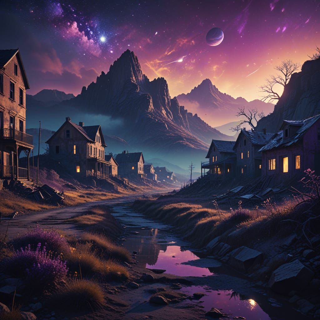 Surreal Abandoned Town Inside Cosmic Mountain